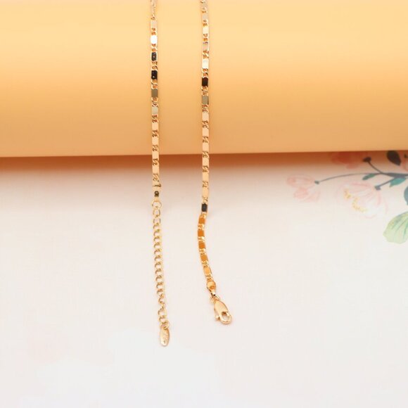 "Glossy Rose Gold Flat Link Necklace, Adjustable Shine Chain, XPNL0190 - Picture 11 of 12